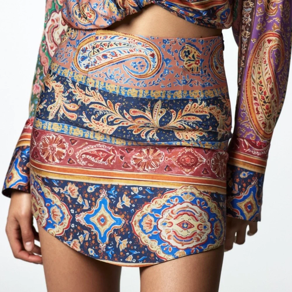 Zara Multicolor Printed Asymmetric High Waisted Mini Skirt Size XS - Picture 9 of 15